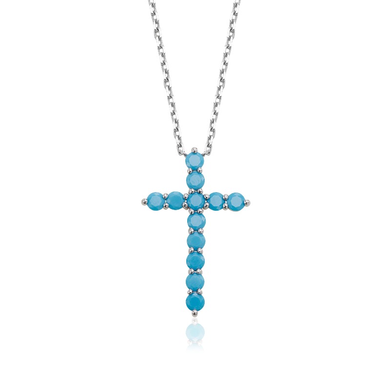 Le Rayon Cross Long Necklace_Turquoise RA043